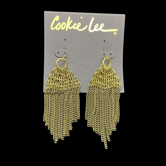 Vintage Cookie Lee Earrings Gold Tone Chandelier Waterfall Long Dangle‎ NEW - Picture 4 of 8